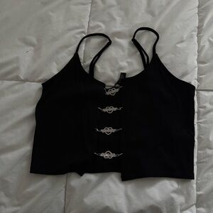 Forever 21 Black Strappy Crop Top with Silver Accents